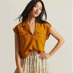 Anthropologie Cropped Utility Pullover Top golden/mustard color XS